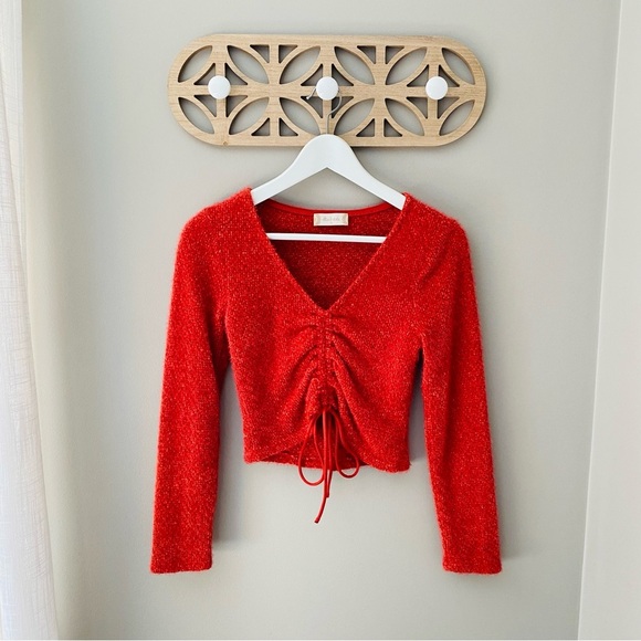 Altar'd State Drawstring Front Crop Top Red Sz Small - Picture 1 of 8